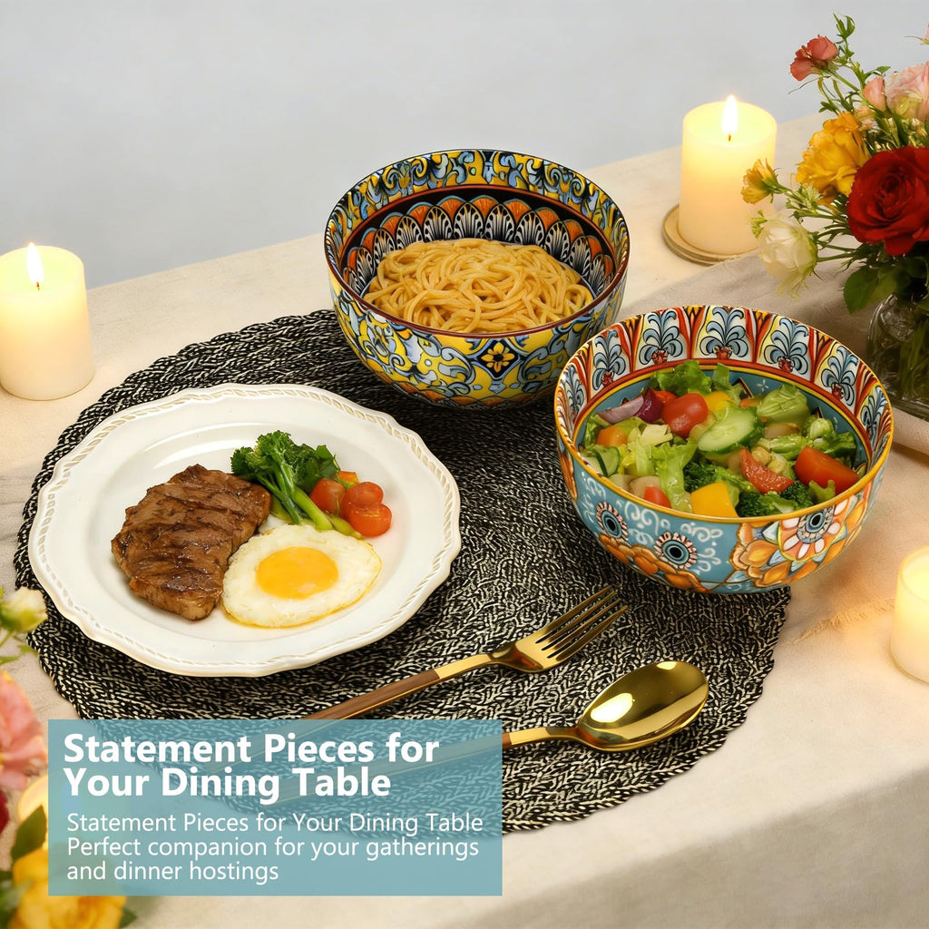 Set of 4 34oz Bohemian Ceramic Bowls Q112