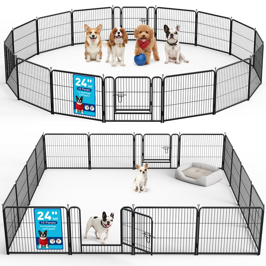 24" Height 16 Panels Foldable Metal Dog Playpen with Door Q212181