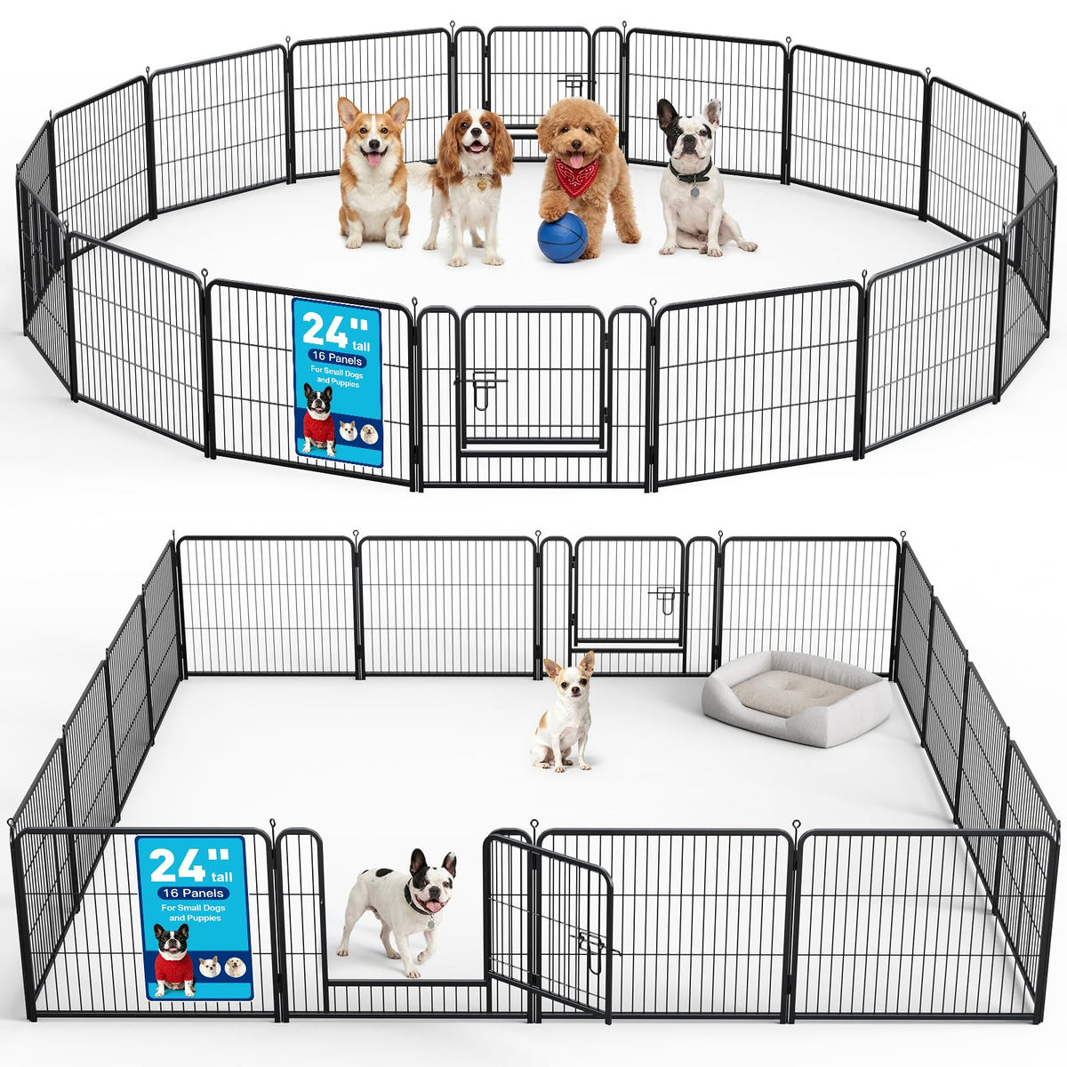 24" Height 16 Panels Foldable Metal Dog Playpen with Door Q212181