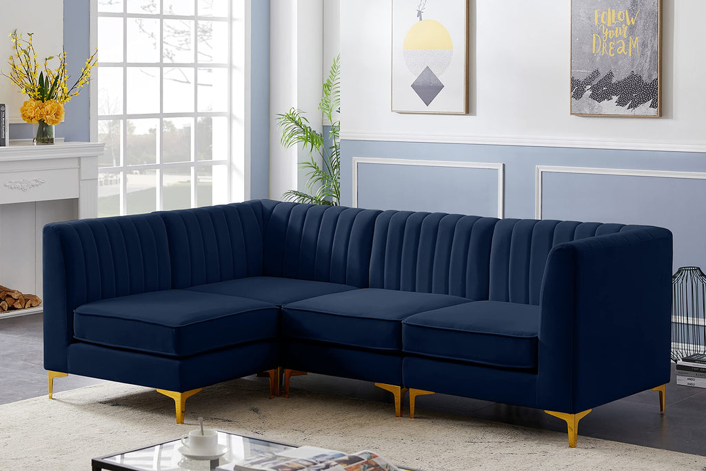 Navy Velvet Modular Sectional with Deep Channel Tufting B464