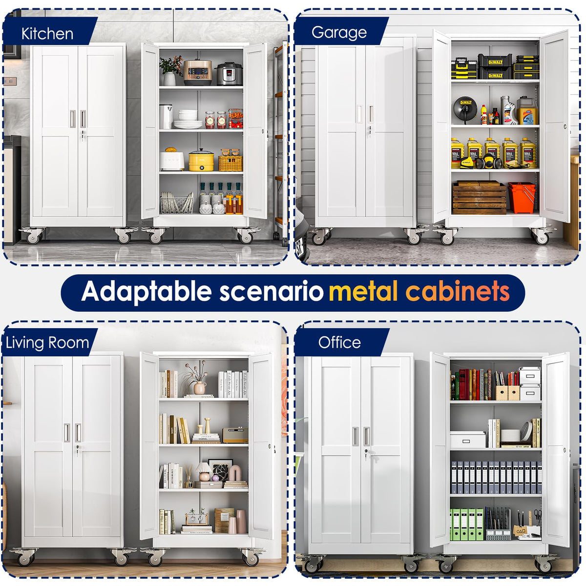 61" Metal Rolling Storage Cabinet with 2 Doors and Wheels O5184
