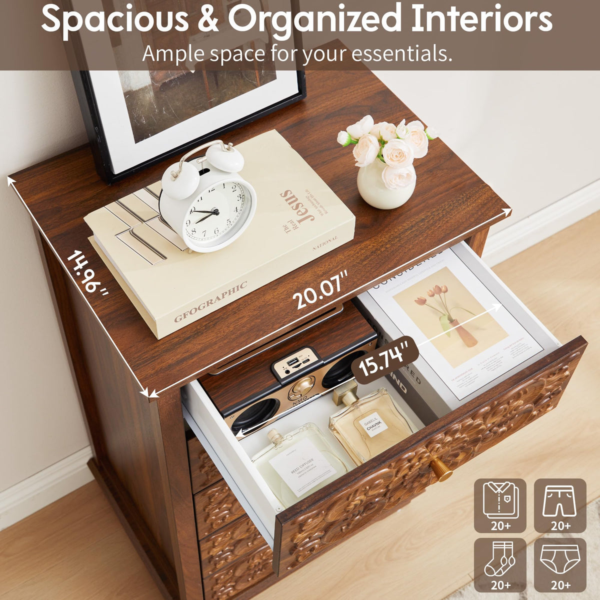 5 Drawer Narrow Wooden Dresser with Gold Handles N829