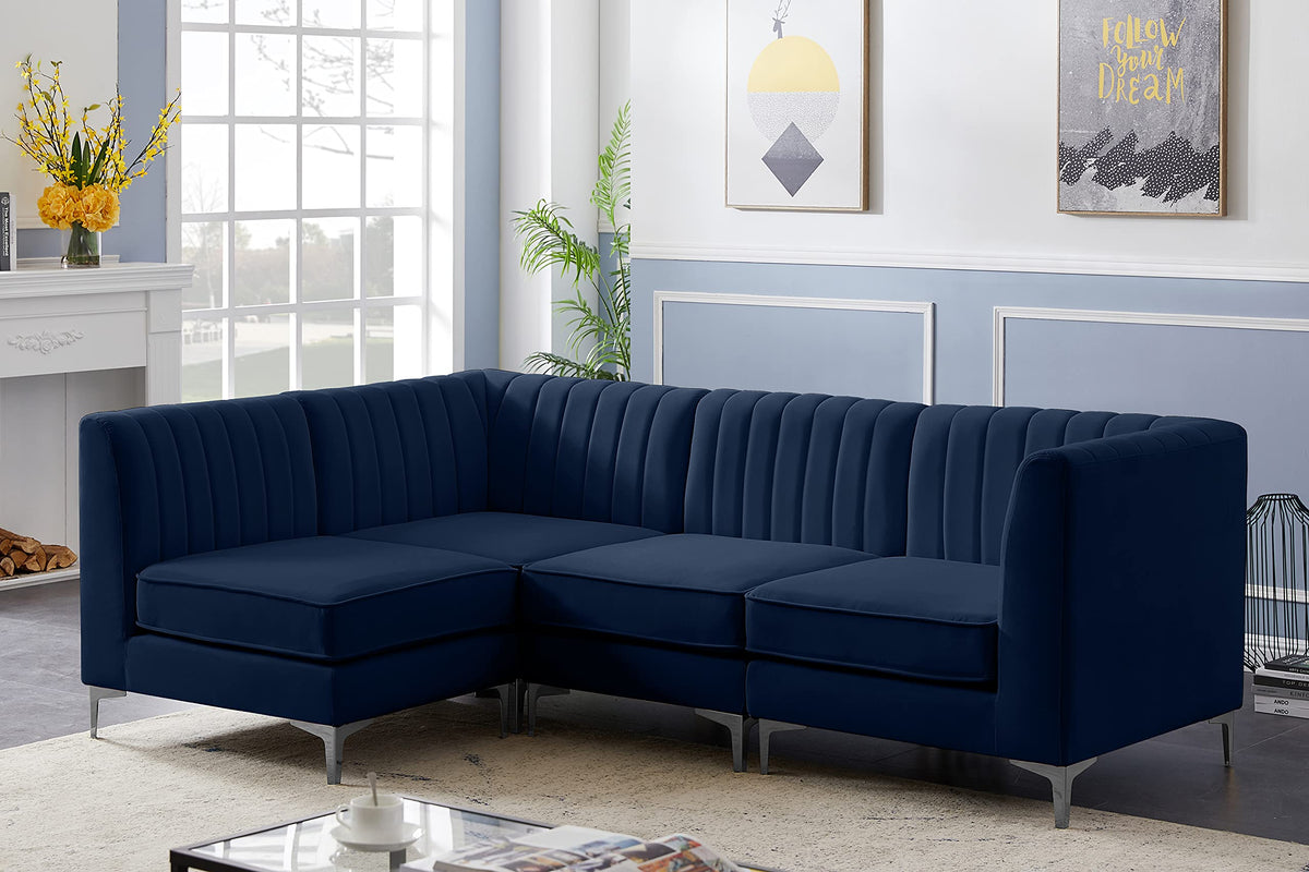 Navy Velvet Modular Sectional with Deep Channel Tufting B464