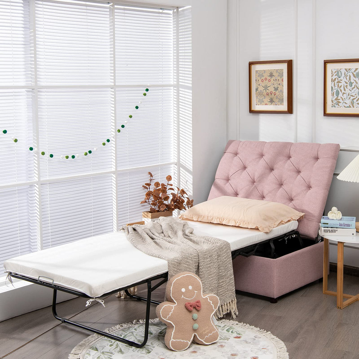 Pink Convertible Sleeper Chair with Mattress T96807