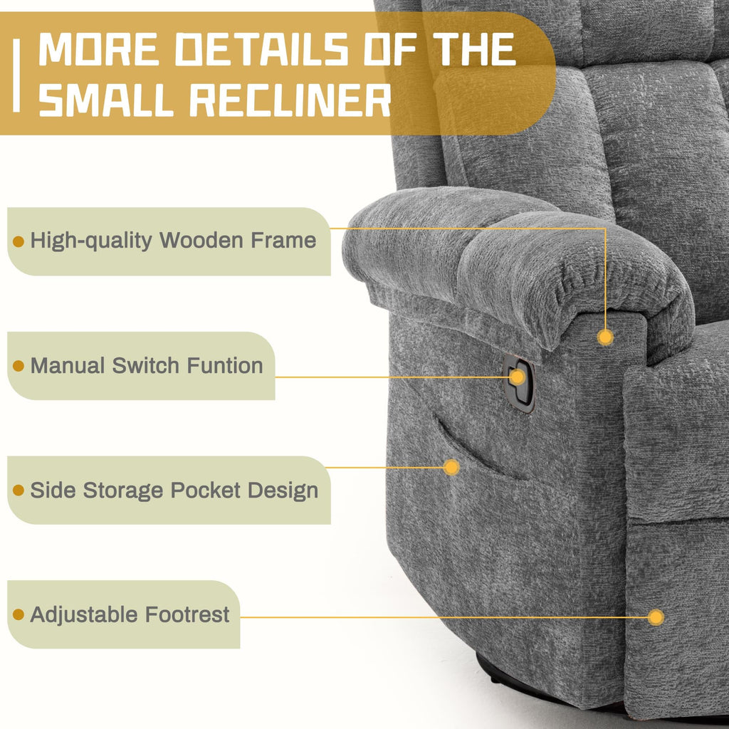Grey Chenille Swivel Rocker Recliner Chair Z578