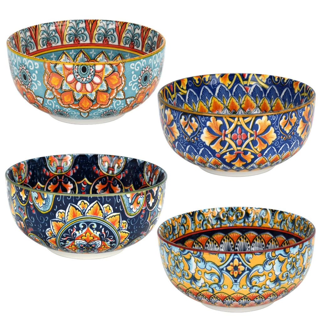Set of 4 34oz Bohemian Ceramic Bowls Q112