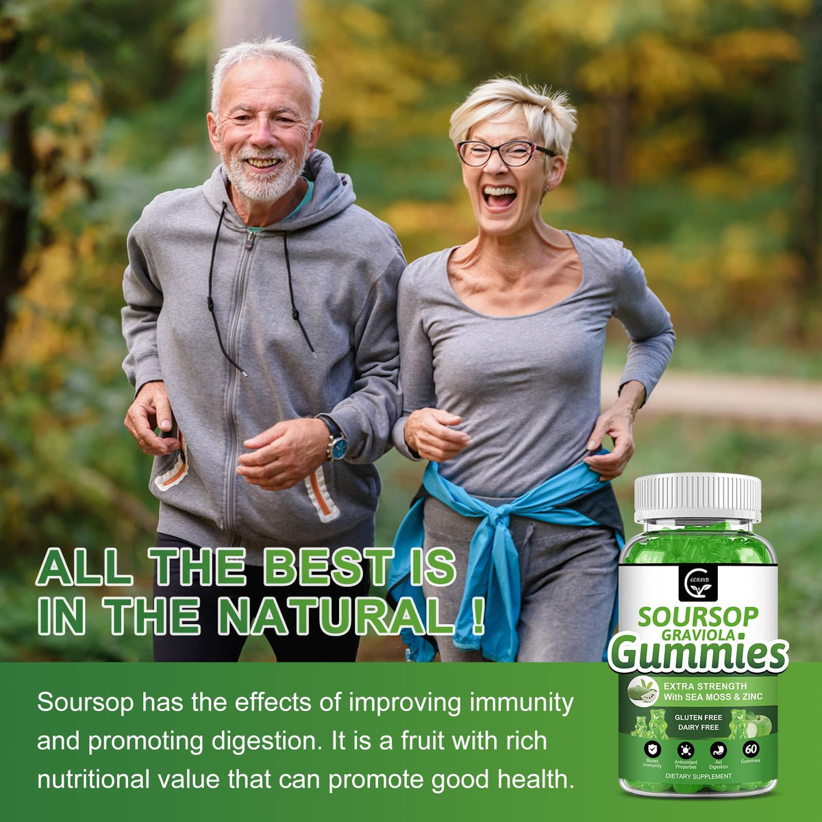 Organic Soursop Graviola Gummies 2200mg with Sea Moss Zinc Vitamin C 60 Gummies Y852871