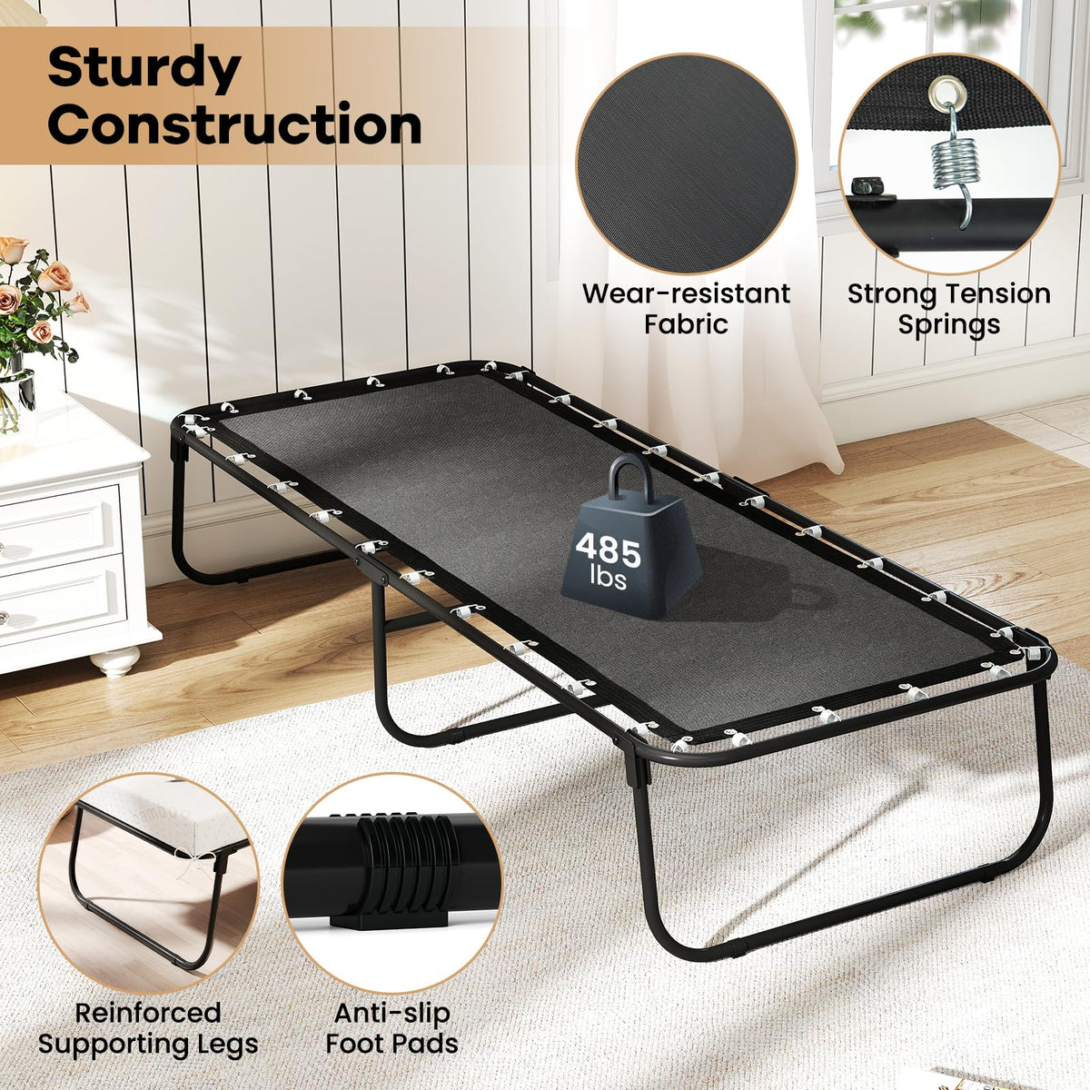 Folding Bed with Mattress Memory Foam Metal Frame F190