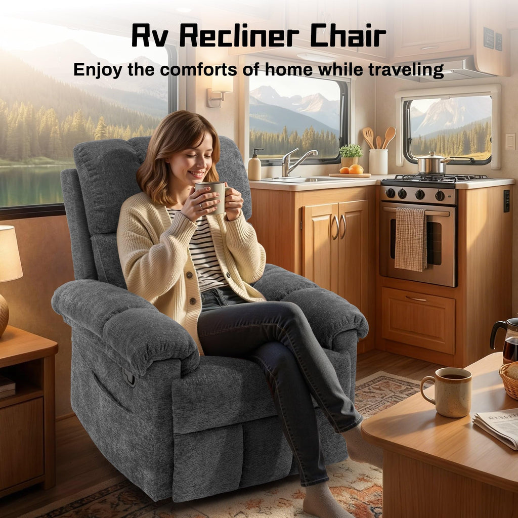 Grey Chenille Swivel Rocker Recliner Chair Z578