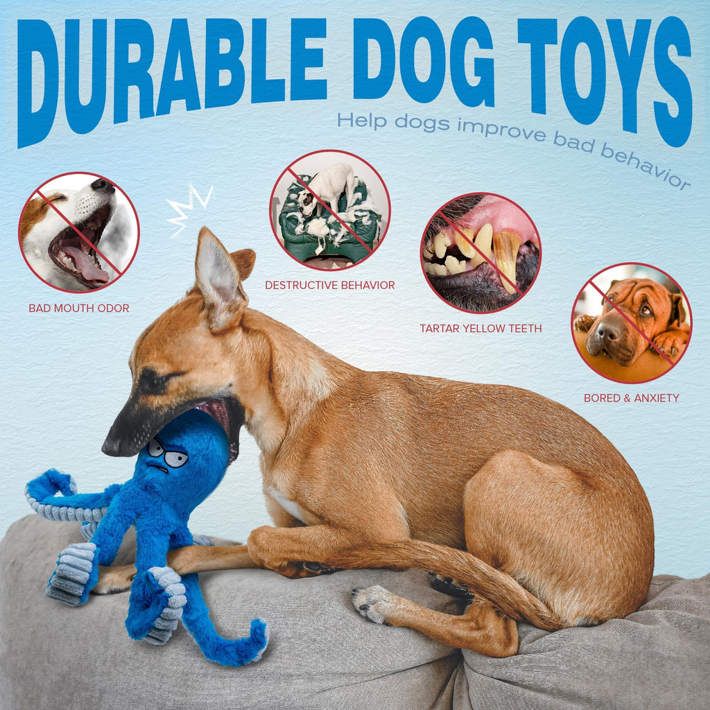 Stuffed Squeaky Crinkle Blue Octopus Dog Toy W401