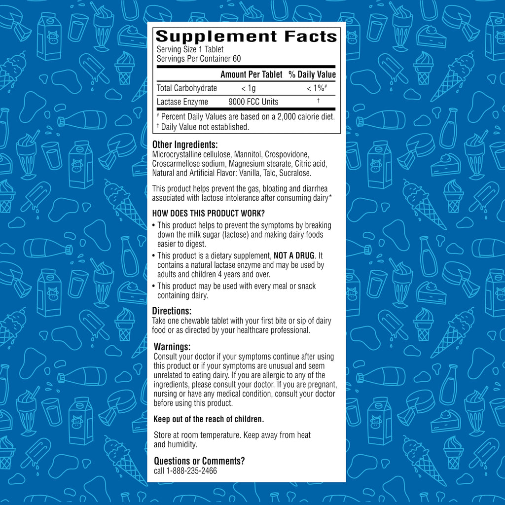 Lactase Enzyme 9000 FCC Chewable Tablets, 60 Count K11283