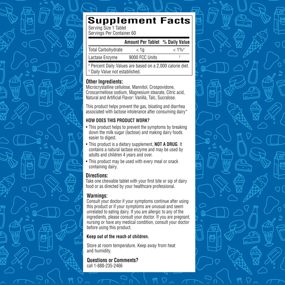 Lactase Enzyme 9000 FCC Chewable Tablets, 60 Count K11283