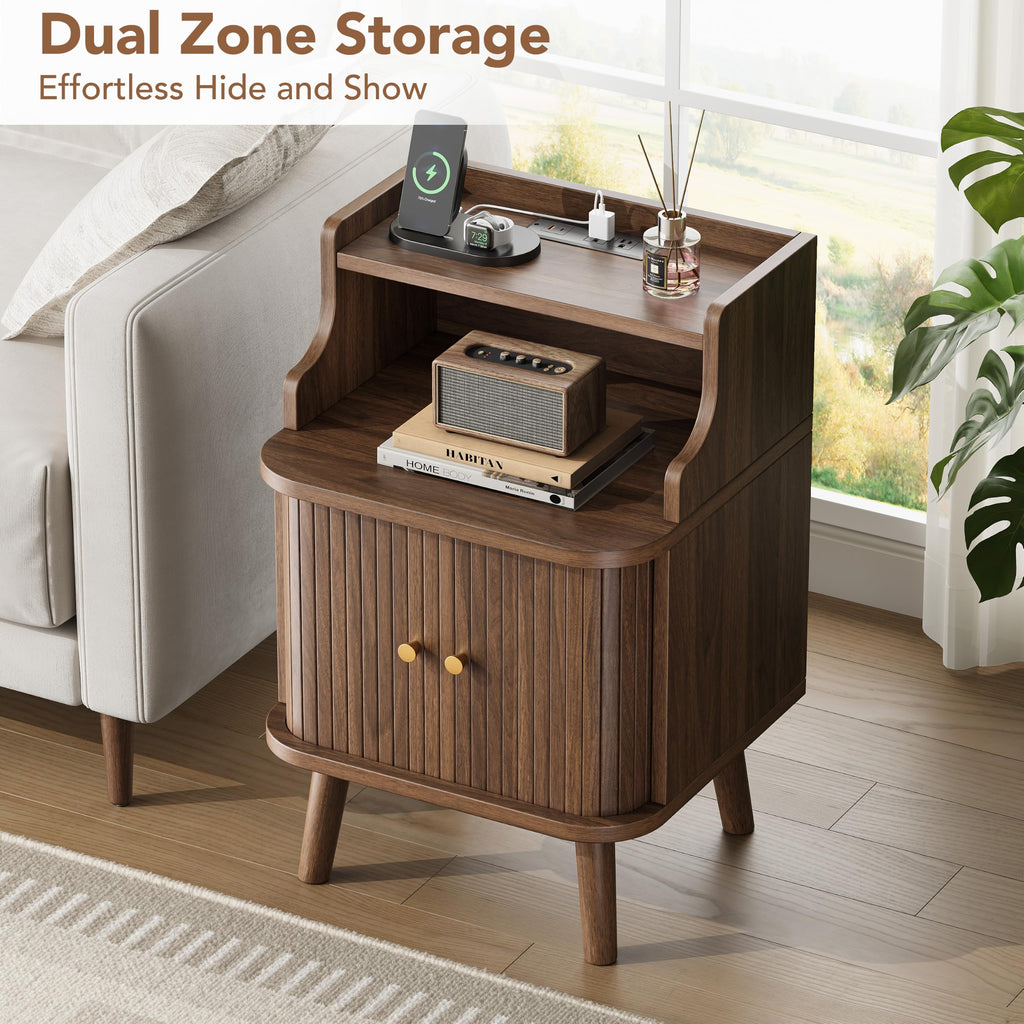 Mid Century Modern Nightstand Set of 2 with Charging Station Y97779