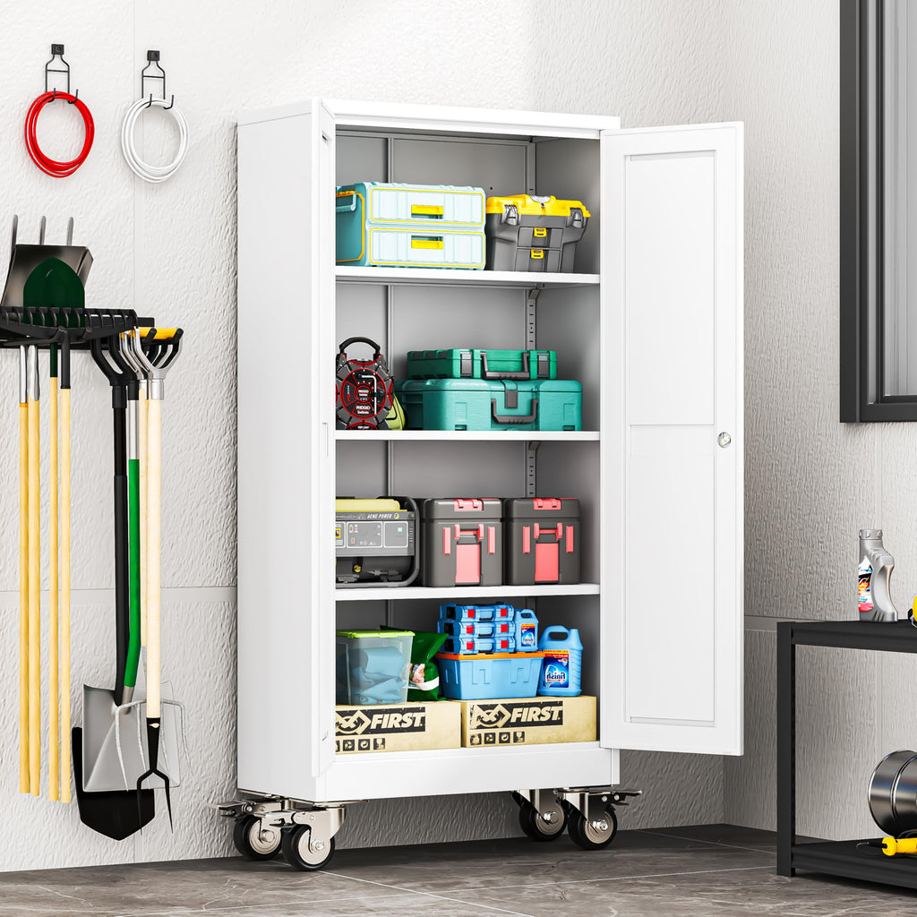 61" Metal Rolling Storage Cabinet with 2 Doors and Wheels O5184