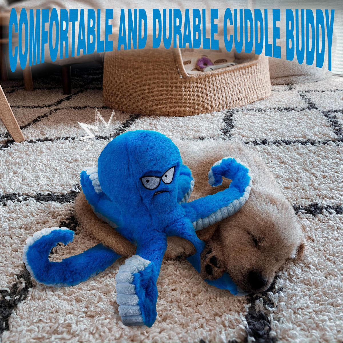 Stuffed Squeaky Crinkle Blue Octopus Dog Toy W401
