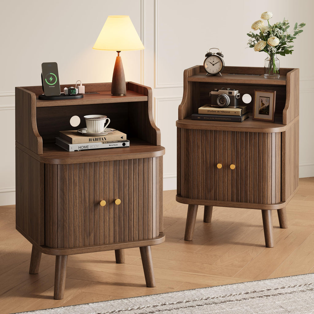 Mid Century Modern Nightstand Set of 2 with Charging Station Y97779
