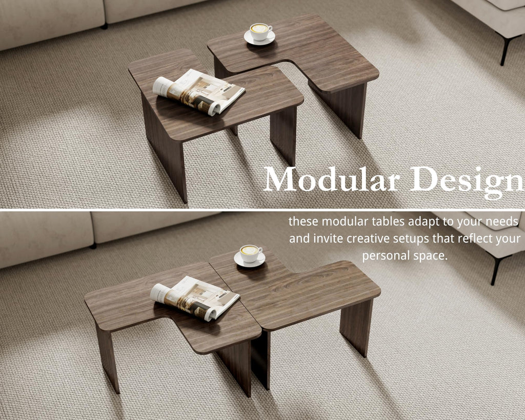 L Shaped Nesting Coffee Table Set of 2 Walnut V583