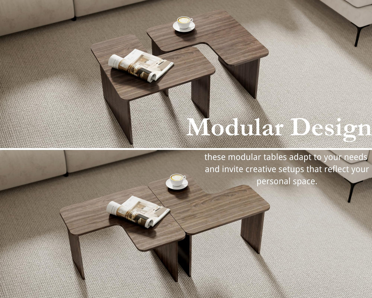 L Shaped Nesting Coffee Table Set of 2 Walnut V583
