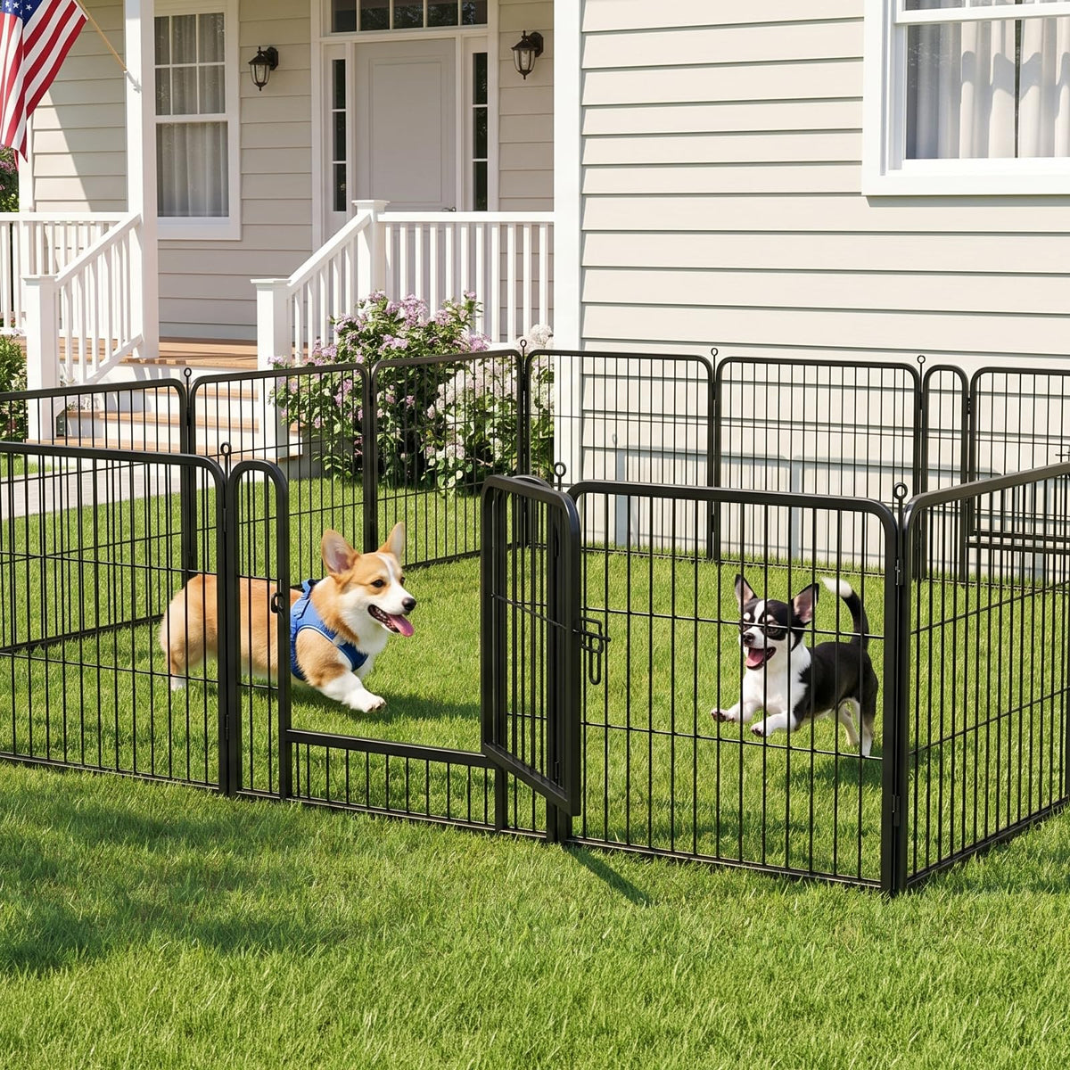 24" Height 16 Panels Foldable Metal Dog Playpen with Door Q212181