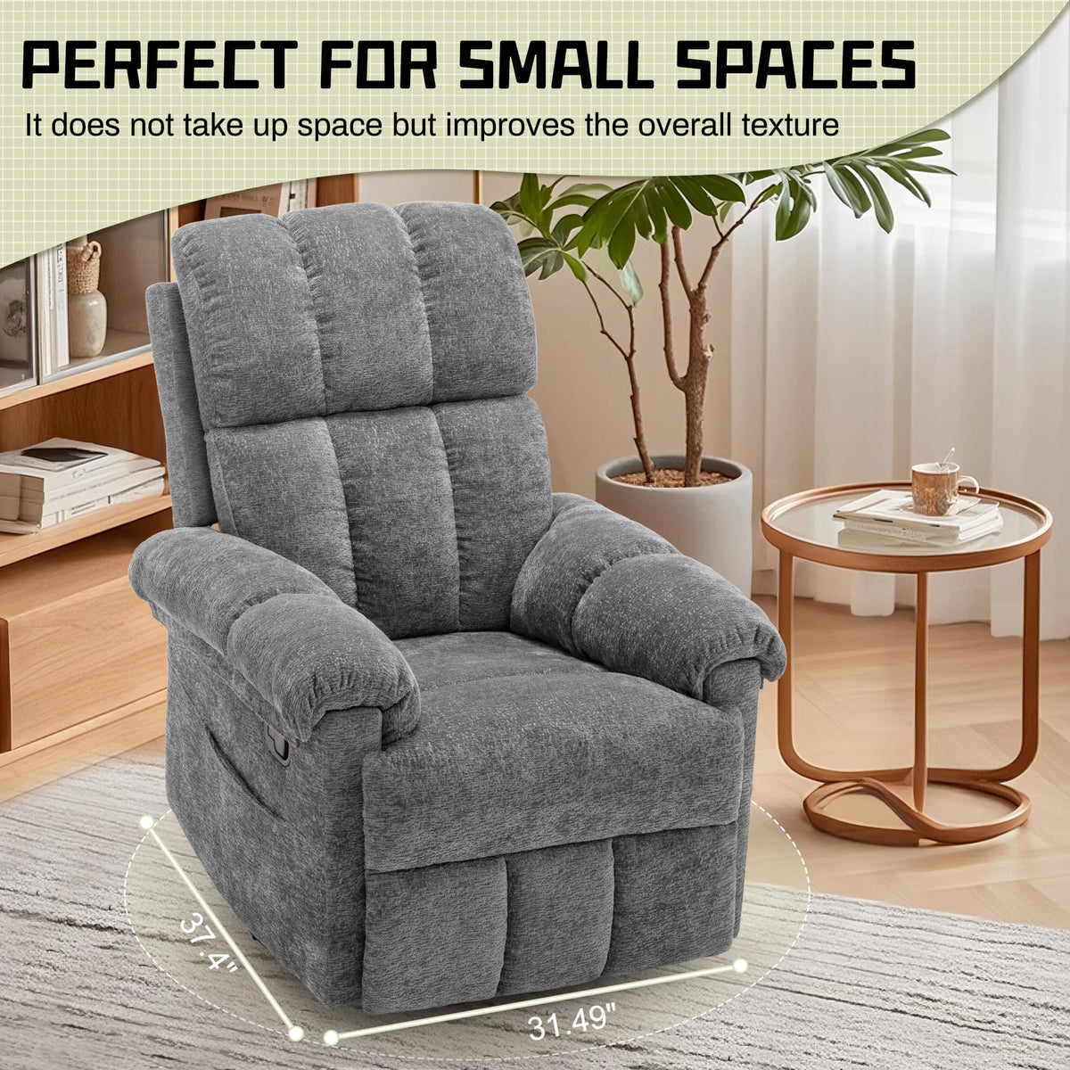 Grey Chenille Swivel Rocker Recliner Chair Z578