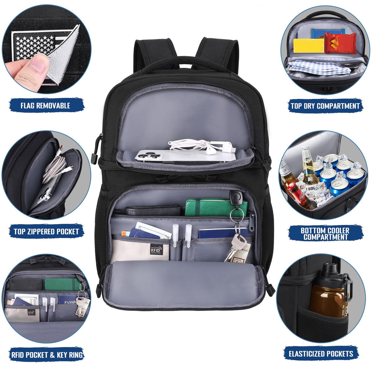 Black Insulated Leakproof Lunch Backpack X54422