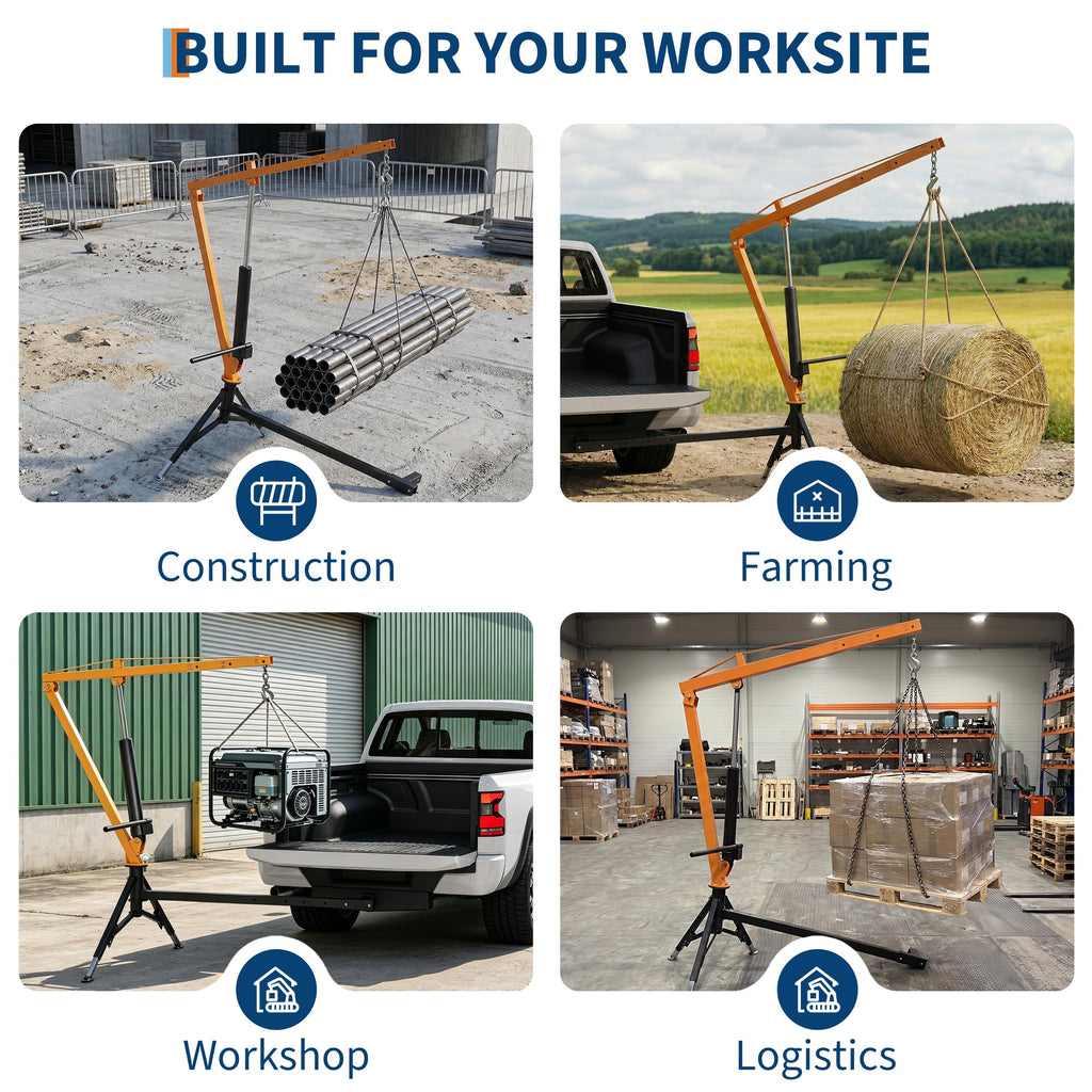 Hydraulic Pickup Truck Crane, 1000 Lbs Hitch Mount with 360° Swivel & Adjustable Boom U388