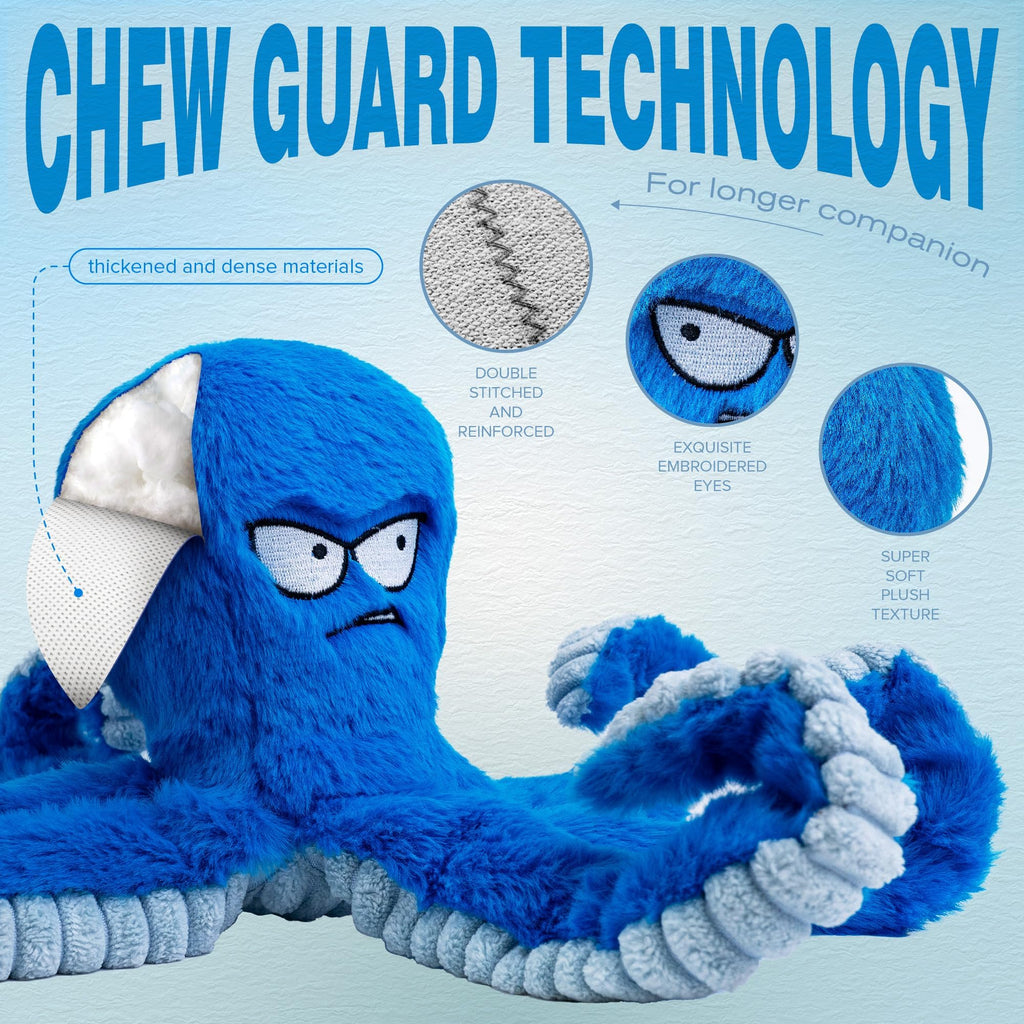 Stuffed Squeaky Crinkle Blue Octopus Dog Toy W401