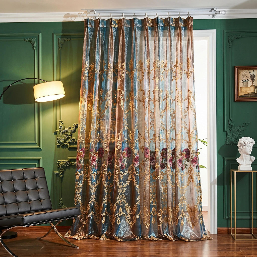 Embroidered Sheer Curtains with Floral Patterns 100"W x 84"L K87171