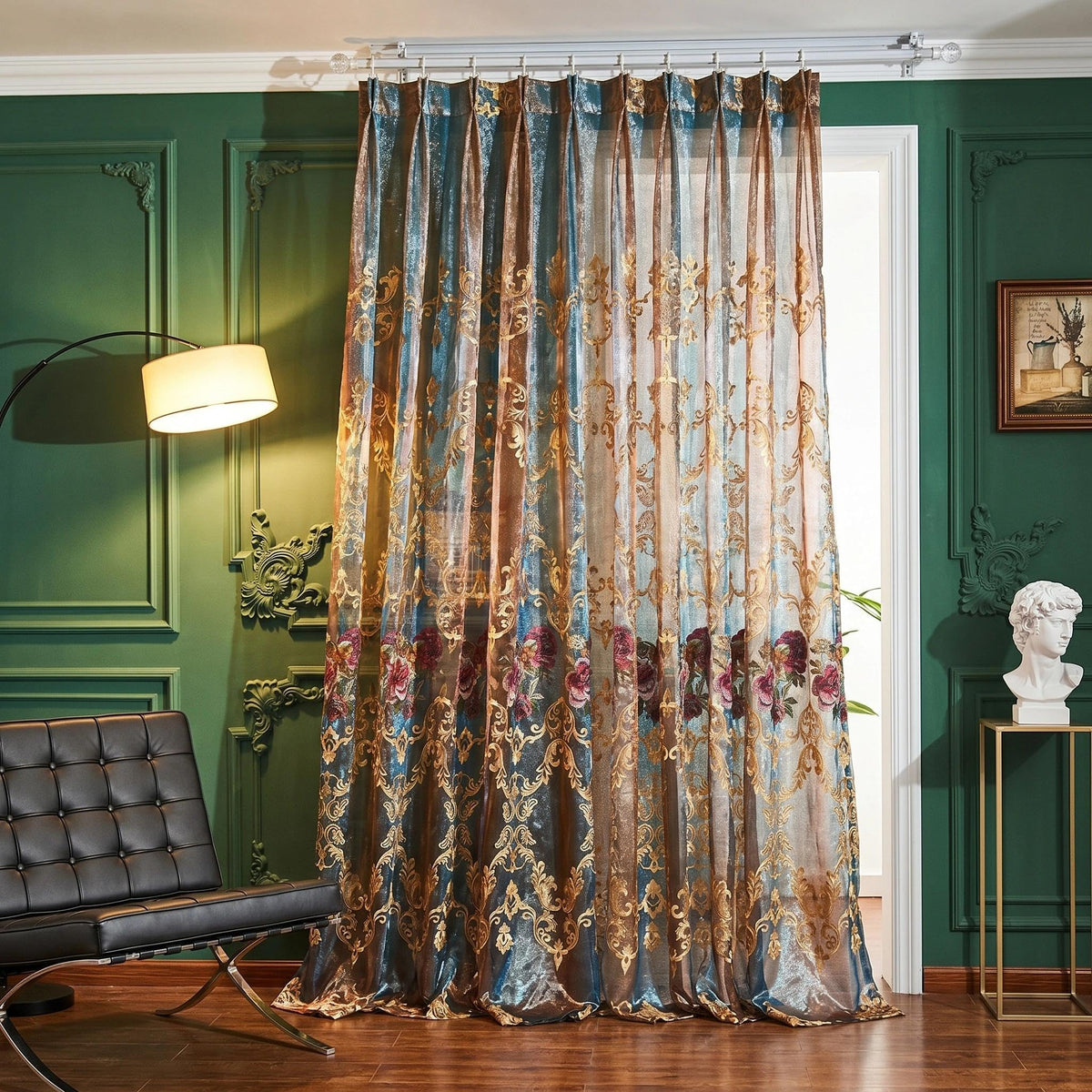 Embroidered Sheer Curtains with Floral Patterns 100"W x 84"L K87171