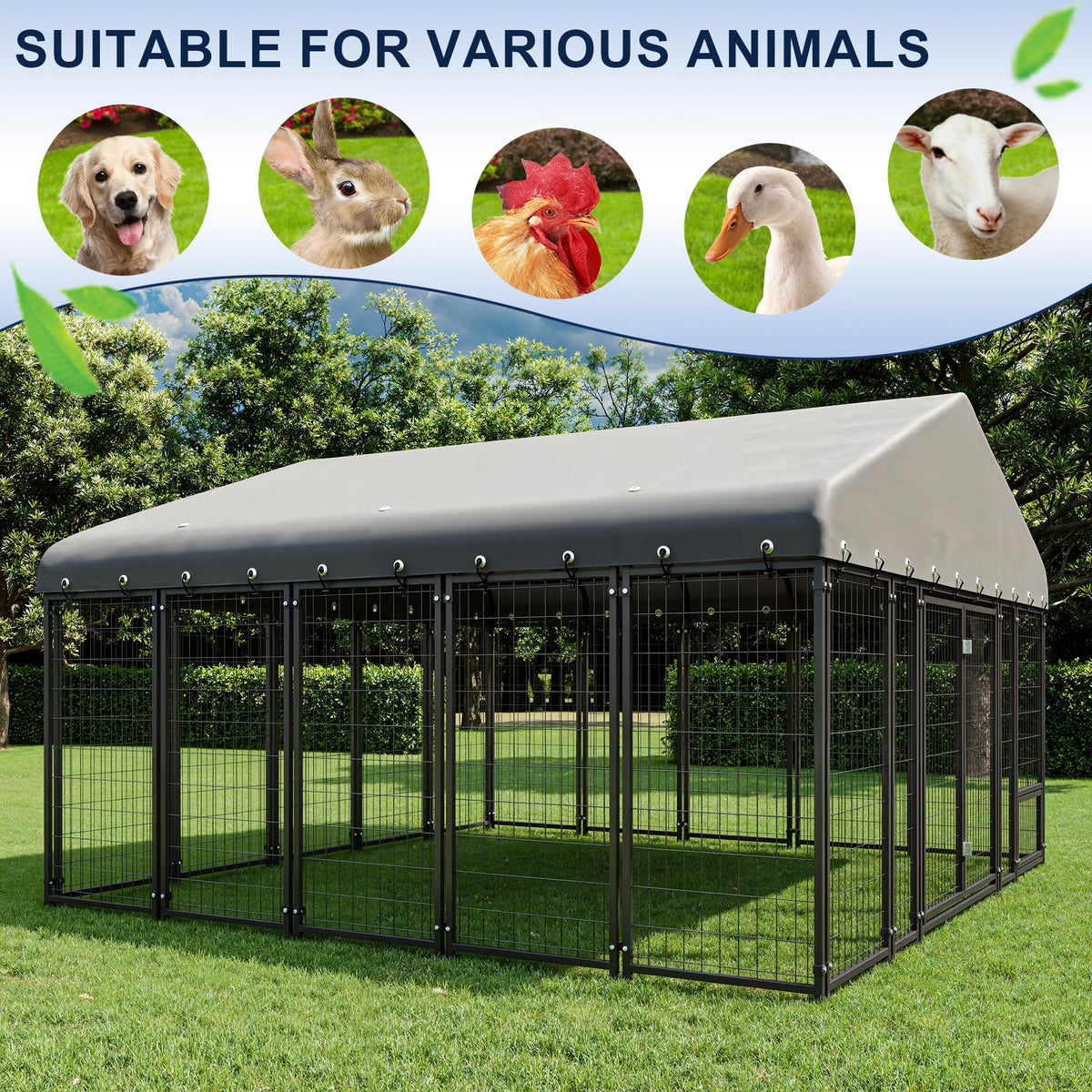 10X10FT Double Door Dog Kennel with Roof R432