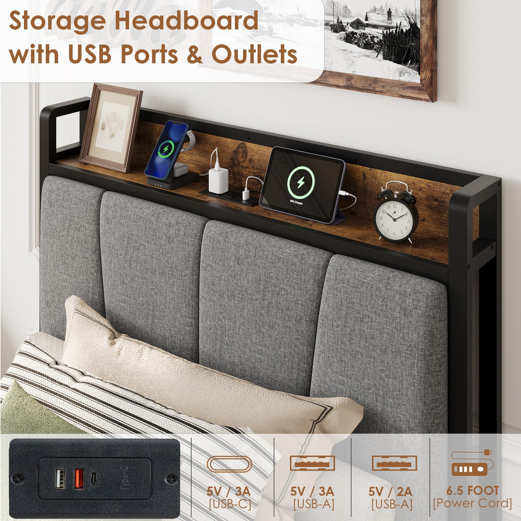 Gray Twin Size Bed Frame with 2 Drawers U94094