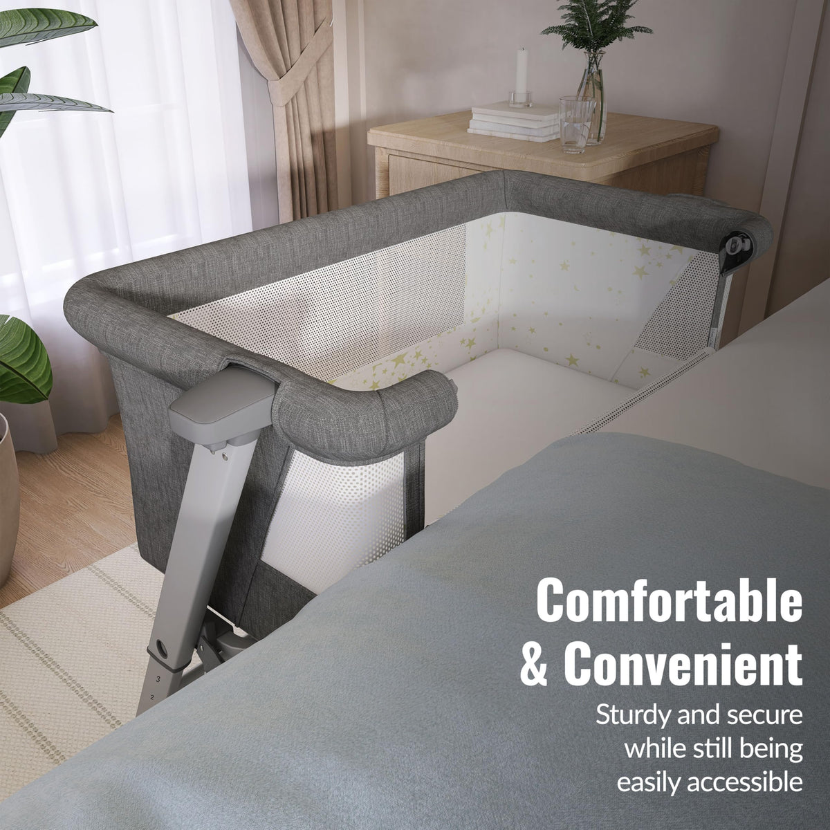 Grey Adjustable Height Bassinet & Bedside Sleeper X143