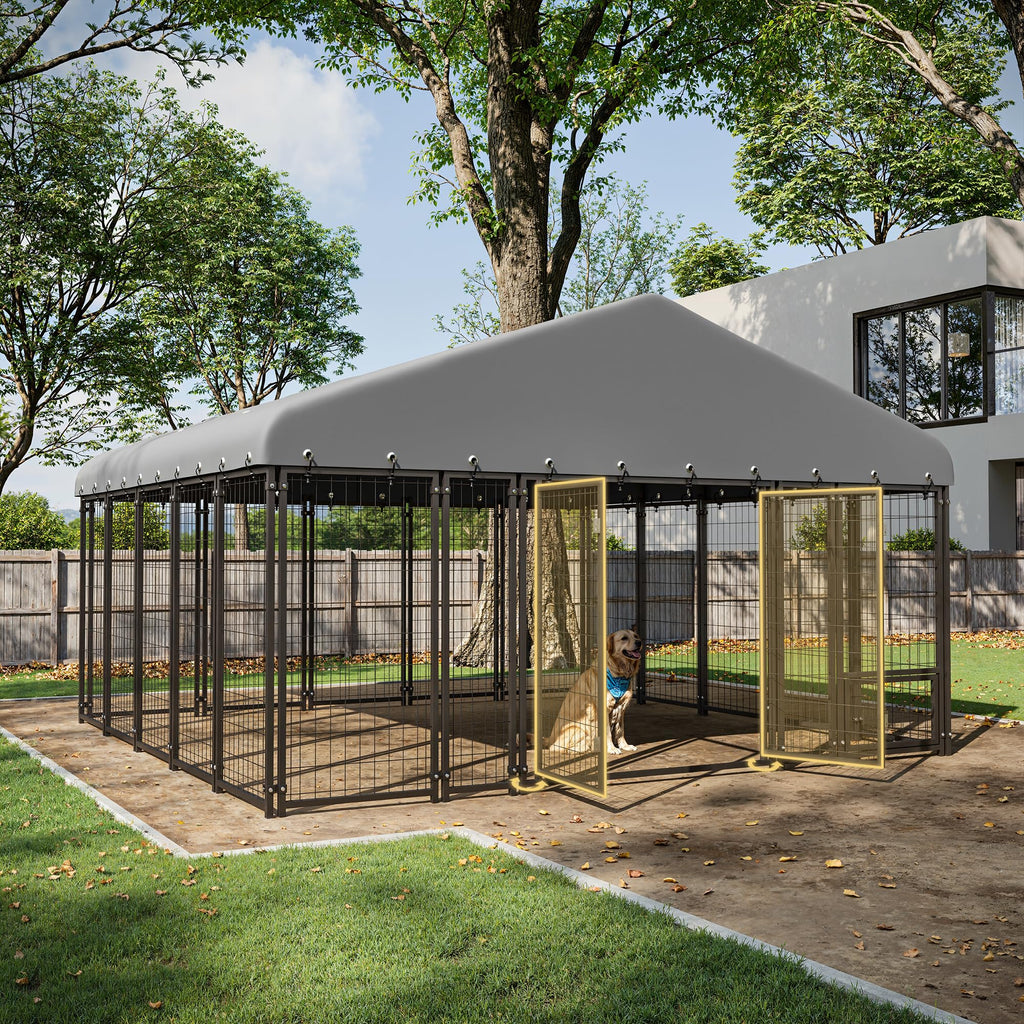 10X10FT Double Door Dog Kennel with Roof R432